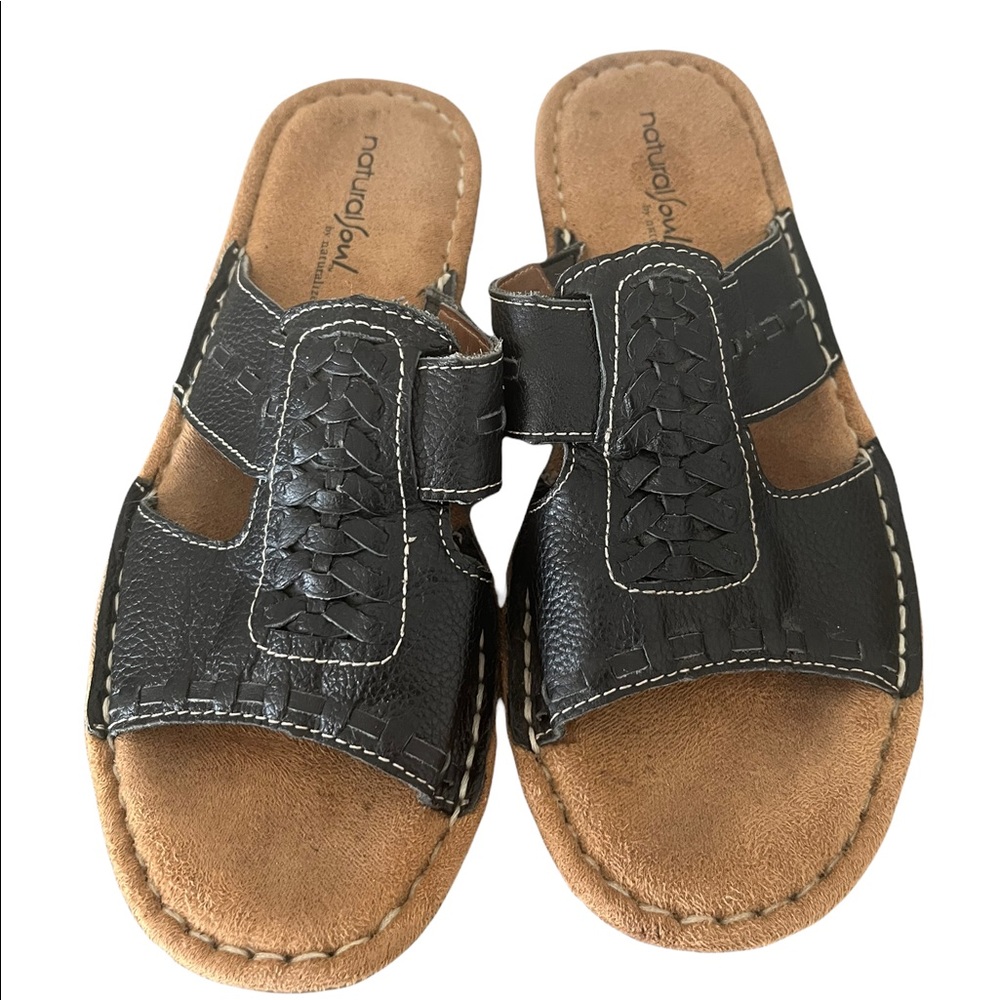 Natural Soul Dalton Two Strap Leather Upper Slip On Sandals Sz 7.5M